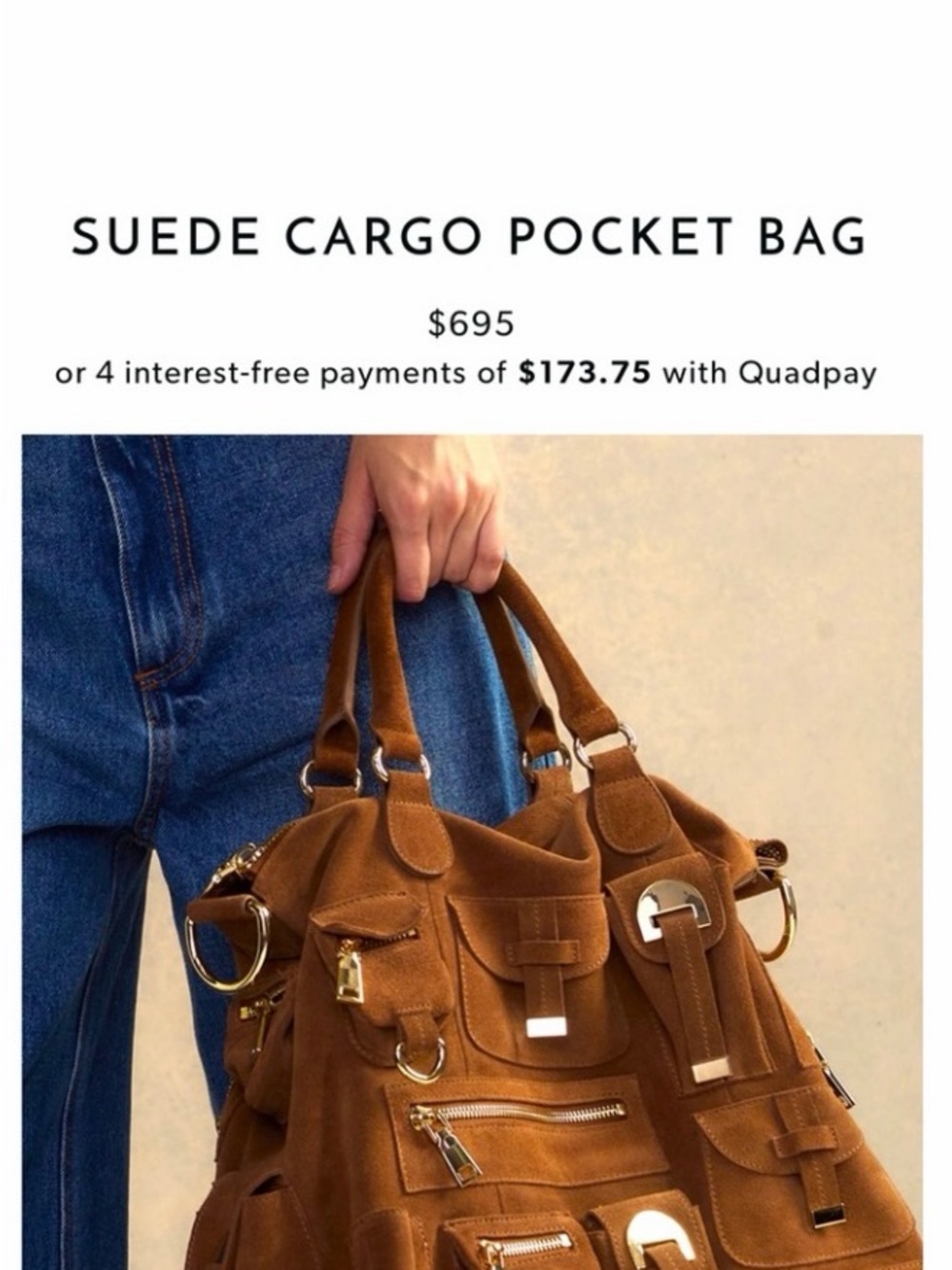 Cynthia Rowley Suede Tote in Tan with Gold Hardware - Picture 6 of 6